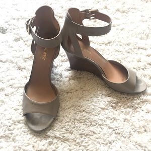 Nine West taupe wedge heels with ankle strap